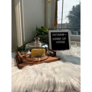 Wooden vintage cheese tray board glass dome top lidded charcuterie plastic